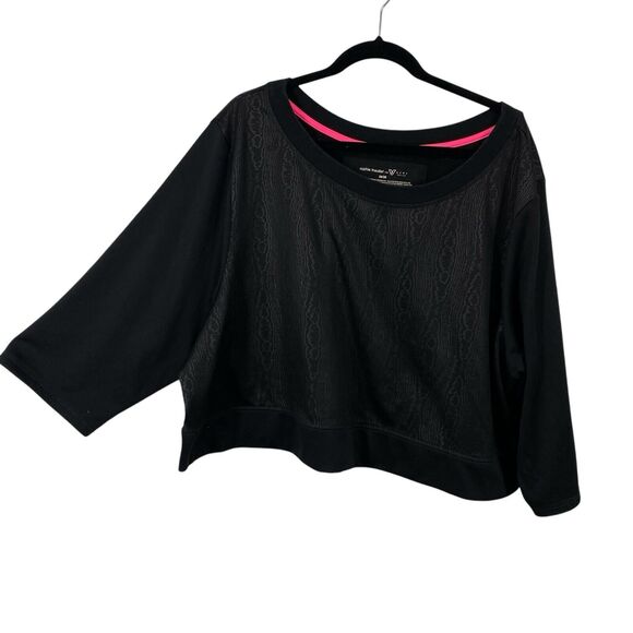 Sophie Theallet LIVI Active Crop Shirt Women size 26/28 Black Shiny Pattern Crew - Picture 1 of 9